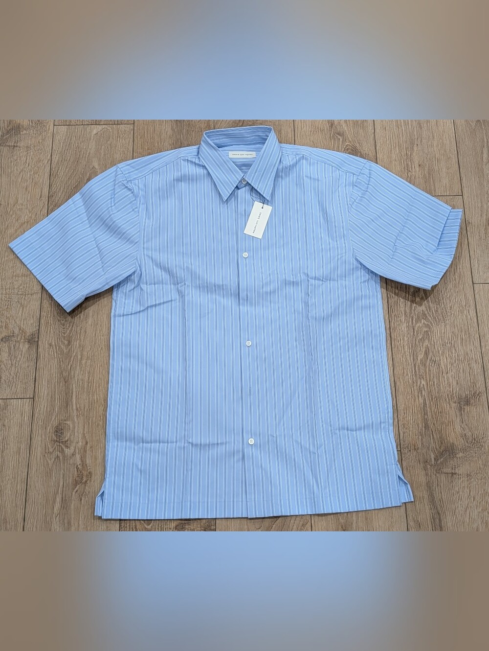 $630 DRIES VAN NOTEN "Cassidye" Striped SS Button Up Shirt Light Blue Medium